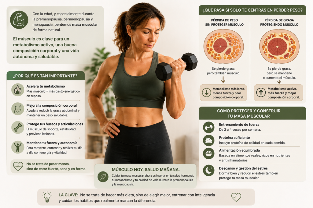 Importancia de mantener la masa muscular durante la premenopausia y menopausia para perder grasa abdominal